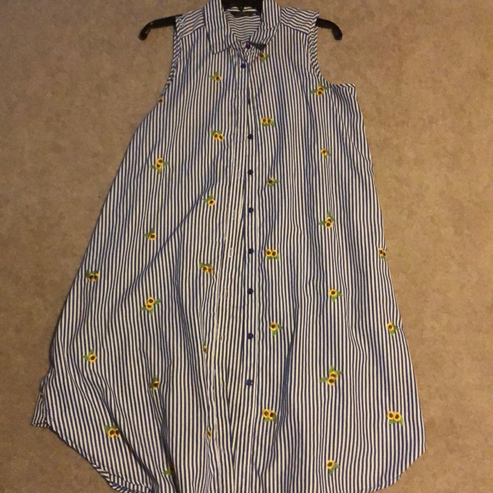Striped button down dress with sunflowers
